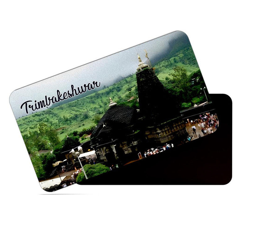 dhcrafts Rectangular Rubber Fridge Magnet / Magnetic Card Multicolor Maharashtra Trimbakeshwar Jyotirling Mandir Design Pack of 1 (8.6cm x 5.4cm)